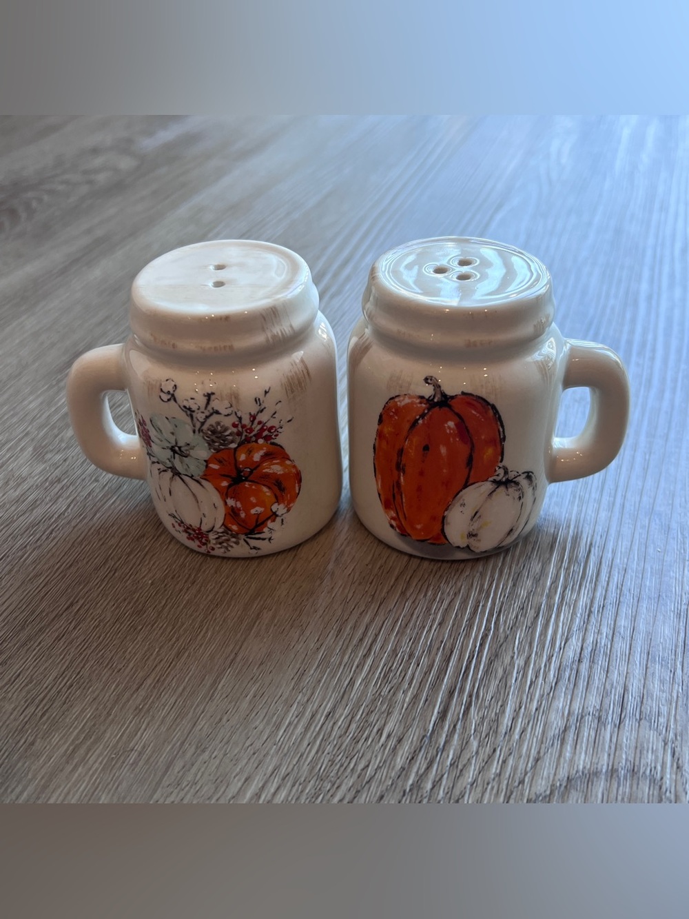 Ceramic Pumpkin Salt & Pepper Shakers Set Fall Autumn Harvest Thanksgiving Flaw